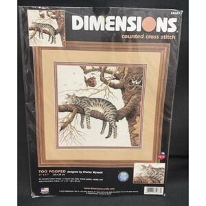 2002 Dimensions Charles Wysocki Too Pooped Tabby Cat Counted Cross Stitch Kit